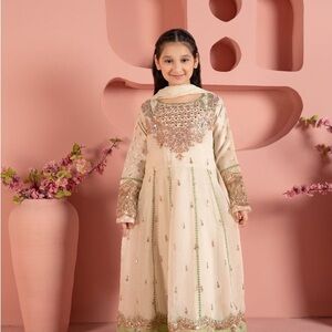 Pakistan indian anarkali maxi dress size 9-10 yr new embroidered chiffon 3pc